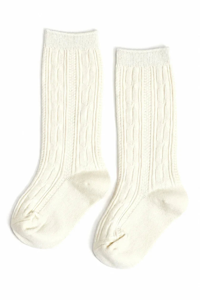 Solid Cable Knit Knee High Socks