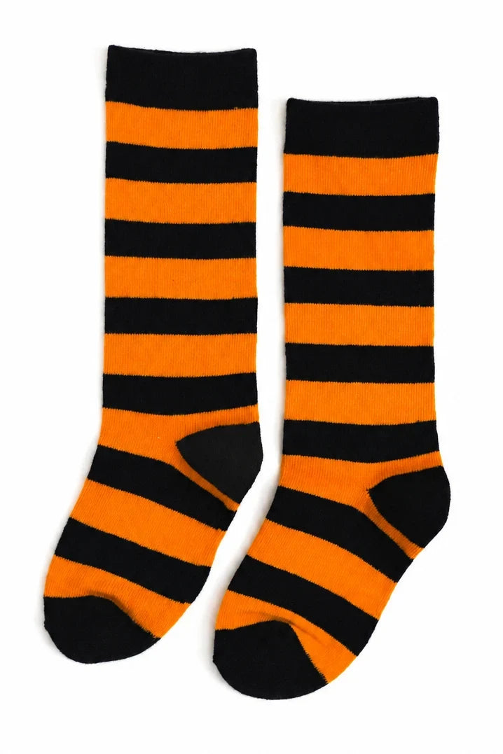 Orange & Black Striped Knee High Socks