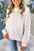 Pink Twisted Ribbed Trim Floral Print
Patchwork Long Sleeve Top