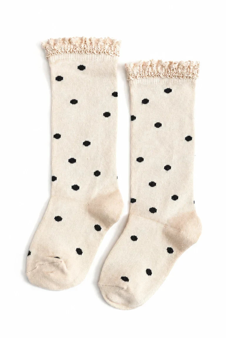 Vanilla Dot Lace Top Knee High Socks
