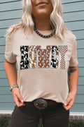 Khaki Western HOWDY Slogan Casual Graphic T-Shirt