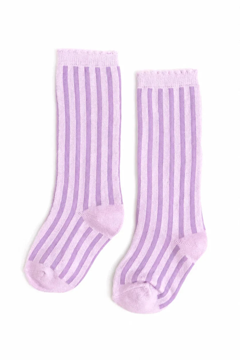 Lilac Striped Scalloped Knee High