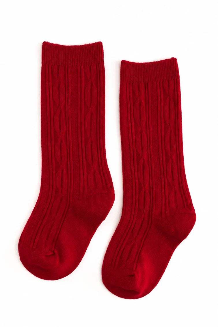 Solid Cable Knit Knee High Socks