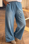 Beau Blue Frayed Floral Patch Wide Leg
Raw Hem Wide Leg Jeans