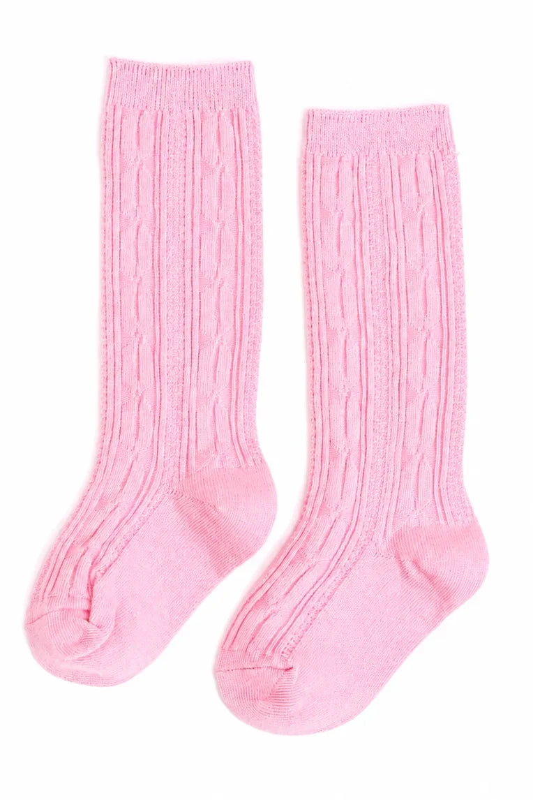 Solid Cable Knit Knee High Socks