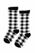 Buffalo Plaid Lace Top Knee High Socks