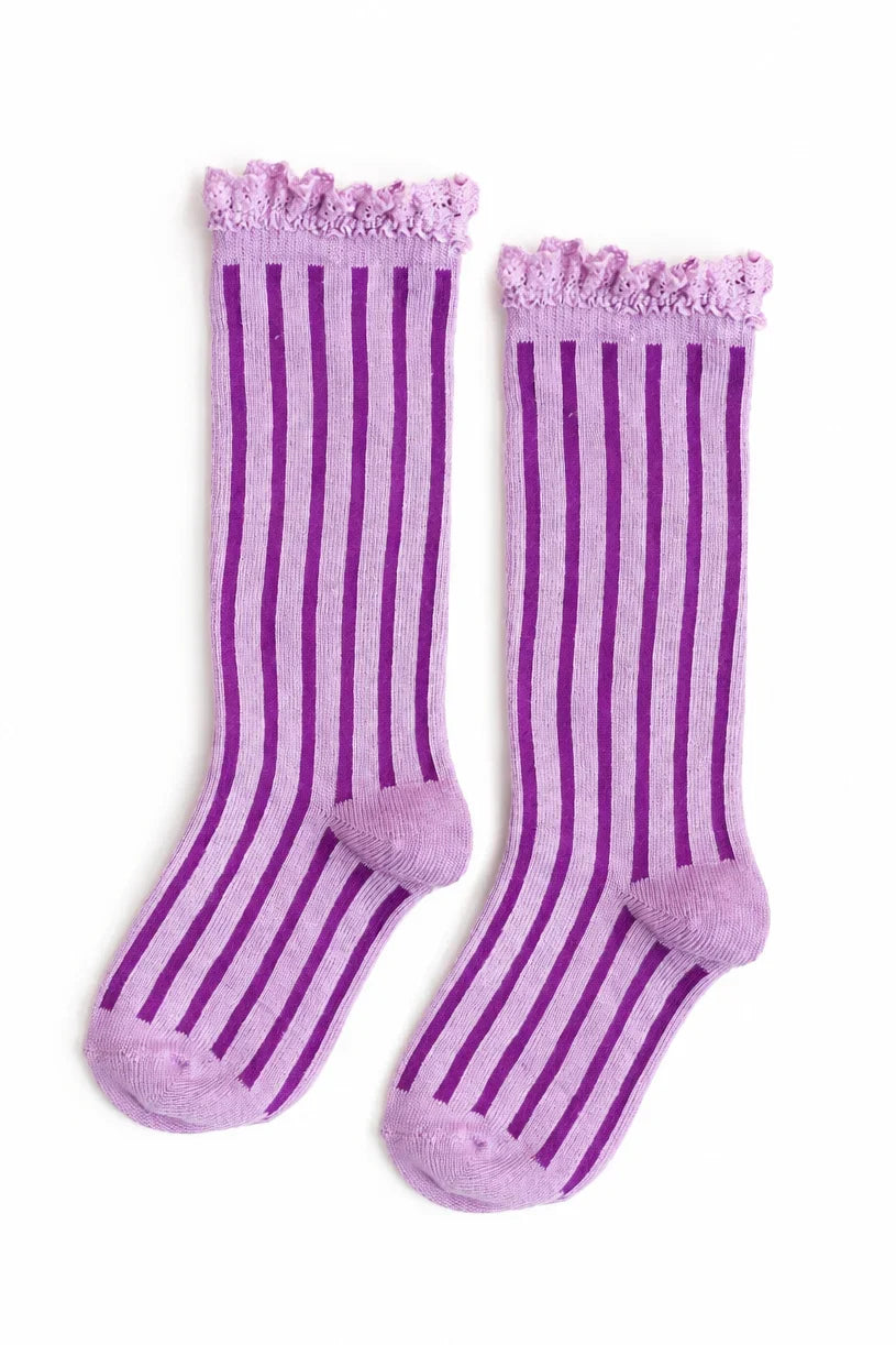 Purple Striped Lace Top Knee High
