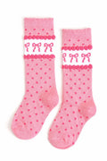 Pink Bow Scalloped Knee High Socks