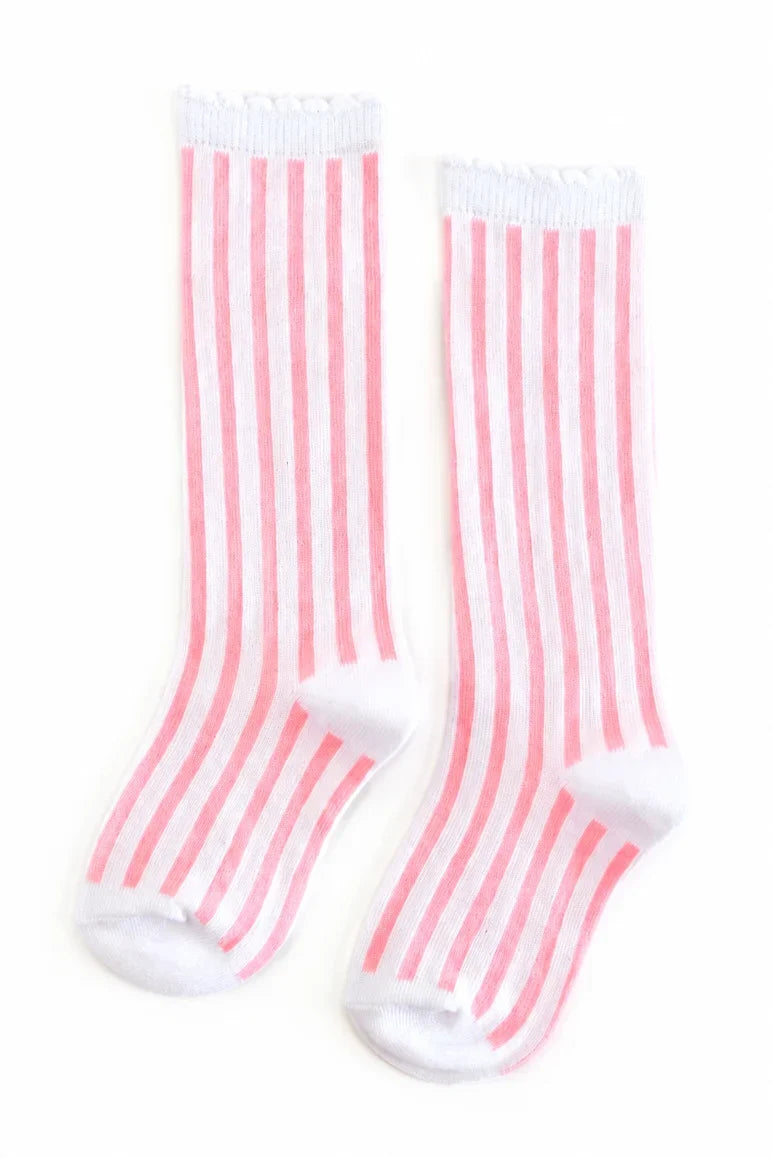 White/Blossom Scalloped Knee High