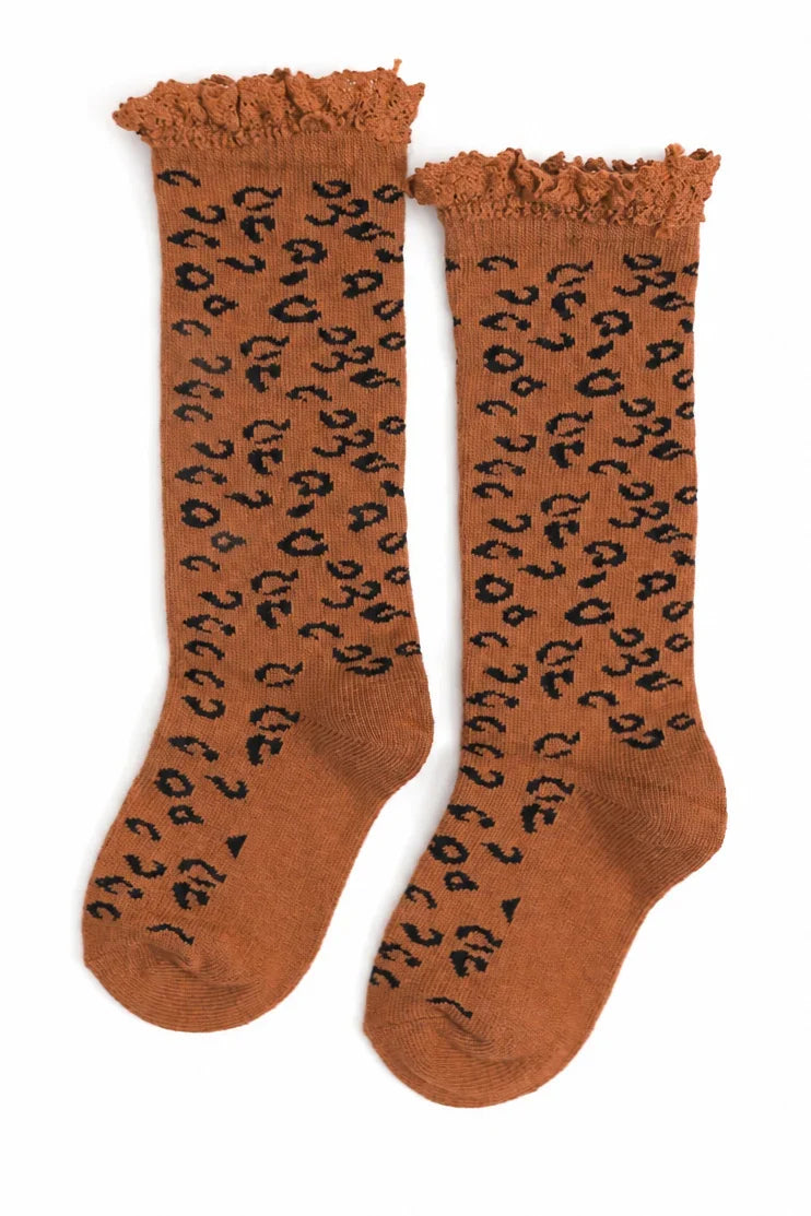 Leopard Lace Top Knee High Socks